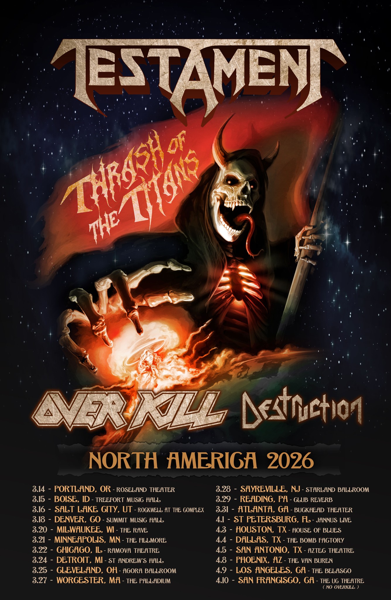 Overkill Thrash of the Titans Tour Poster 2026